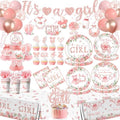 Its a Girl Baby Shower Decorations, Pink Floral Baby Shower Decorations for Girl Include Plates,Napkins,Banner,Balloons,Tablecloth,Cups,Hanging Swirl,Cake Topper,Honeycomb for Baby Girl Party Decor by YTGUVBK