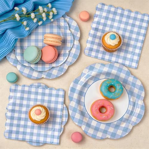 150Pcs Blue Gingham Paper Plates and Napkins Party Supplies for 50 Guests - Image 2