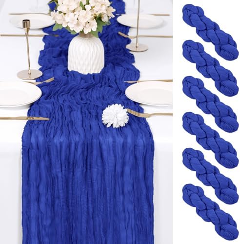 6 Pack Royal Blue Cheesecloth Table Runner 17x108 Inch Semi Sheer Boho Gauze Cheese Cloth Fabric Table Runners Table Decor for Wedding Party Baby Shower Birthday Home Decor Garden Farmhouse by Unknown