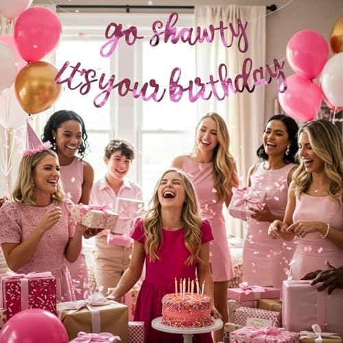 BEISHIDA Bright Pink Pre-Strung Go Shawty It's Your Birthday Banner Decor - Image 4