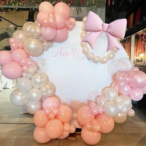 Double Stuffed Pearl White and Pink Balloon Arch Garland Kit, Pearl White Beige with Pink Bow Foil Balloons for Girls Women Wedding Bridal Baby Shower Bachelorette Coquette Birthday Party Decorations - Image 5