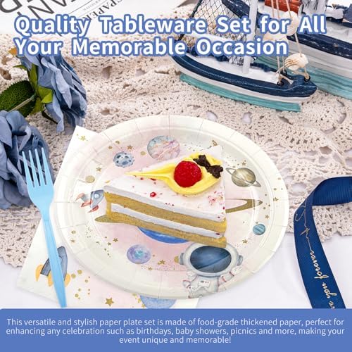 75PCS Space Birthday Party Supplies Decorations, Outer Space Theme Paper Plates and Napkins First Trip Around The Sun Disposable Parties Dessert Plates Dinnerware for Birthday Baby Shower Party Favor - Image 5