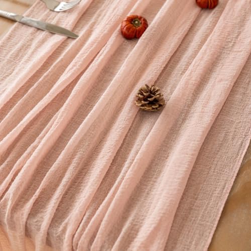 2Pcs Pink Cheesecloth Table Runner 120 Inches for Party Home Decor - Image 4