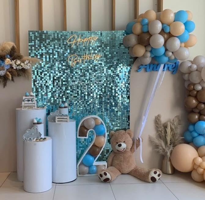 Shimmer Wall Backdrop Lake Blue 24Pcs Sequin Panels Decoration - Image 2