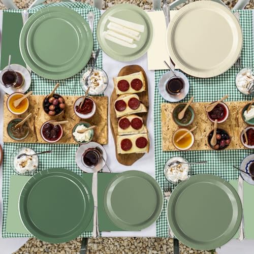Oigco 60 PCS Sage Green Paper Plates, Sage Green Birthday Decorations, Gradient Plates and Napkins for Birthday Wedding Bridal Baby Shower Party Supplies - Image 3