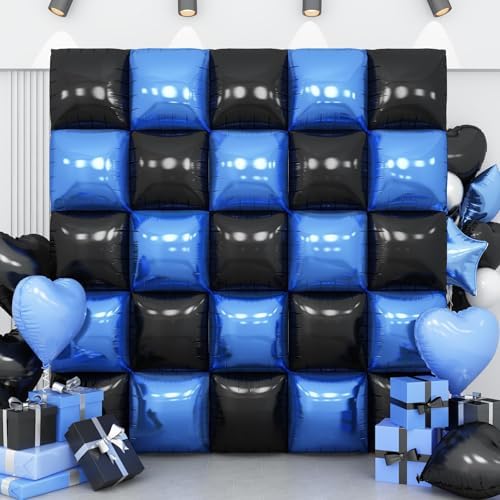 Black Blue Square Foil Balloon Wall,25Pcs Double Sided Foil Balloons by Adorely