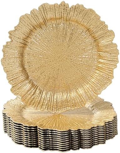 MAONAME Gold Charger Plates Set of 12, Reef Plate Chargers for Dinner Plate, Round Plastic Table Chargers for Thanksgiving, Christmas by MAONAME