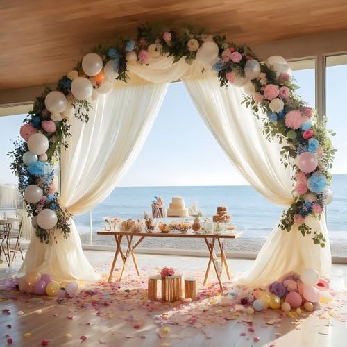 Ivory White Wedding Arch Draping Fabric Sheer Curtain Drapes | 31" x 20 ft Extra Long Shimmery Backdrop Curtains for Wedding Anniversary Party Summer Outdoor Events Drapery Photo Backgrounds - Image 4