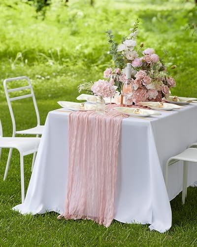 Pureegg 6 Pack Cheesecloth Table Runner 120 Inch Dusty Pink - Image 7
