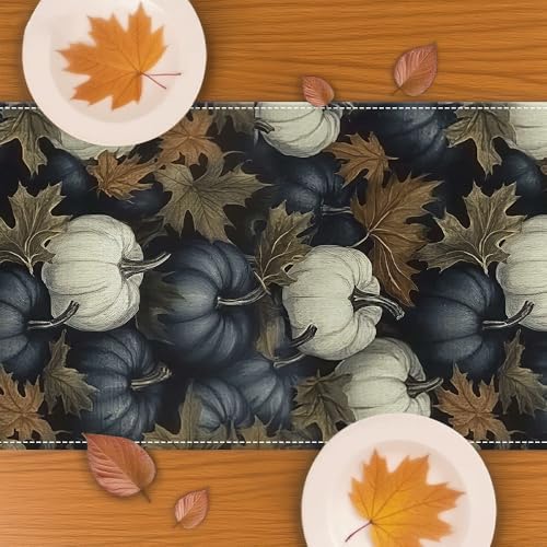 Fall Thanksgiving Table Runner 13x72 Inch by Mode - Pumpkin & Eucalyptus Print, Stylish Home Kitchen Dining Party Decoration - Image 5