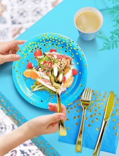 Nkaiso 141Pcs Blue Gold Paper Plates and Napkins Party Supplies-20 Guests - Image 4