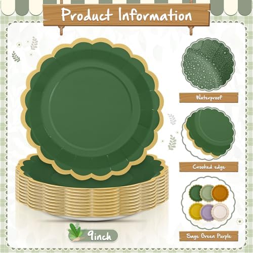 48 Pcs Nature Wedding Color Paper Plates 9 Inch Scalloped - Image 4