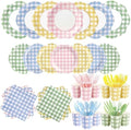 168Pcs Gingham Paper Plates and Napkins Set in 4 Colors for 24 Guests by OuMuaMua