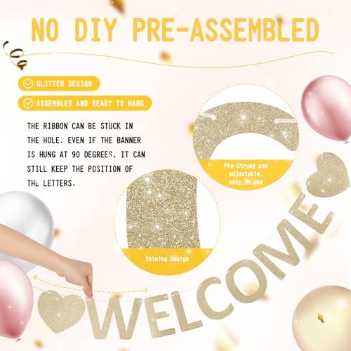 Pre-Strung Glitter Welcome to the Team Banner Welcome Banner Welcome Decorations for Office New Hire Events Corporate Onboarding & Team Building Parties (Champagne Gold) - Image 2