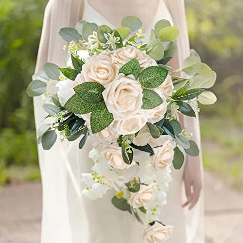AmyHomie Champagne Rose 100pcs Real Looking Artificial Flowers w/Stem - Image 2