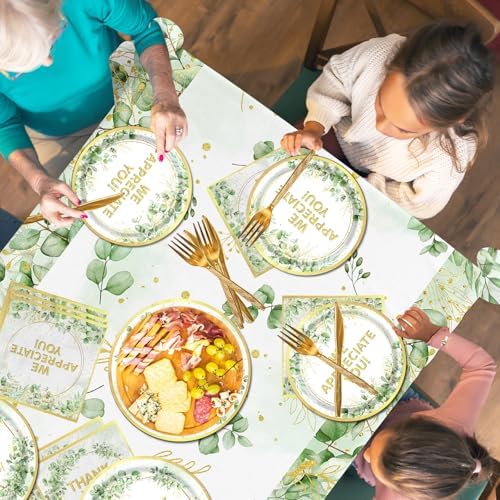 We Appreciate You Decorations - Sage Green Thank You Party Plates,Napkins,Banner Spring Eucalyptus Thank You for All You Do Table Decoration for Employee Teacher Graduation Appreciation Party - Image 5