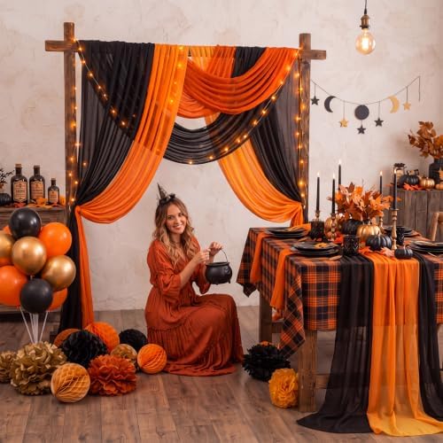 Boao 6 Pcs Halloween Black Orange Party Decorations Chiffon Table Runner - Image 4