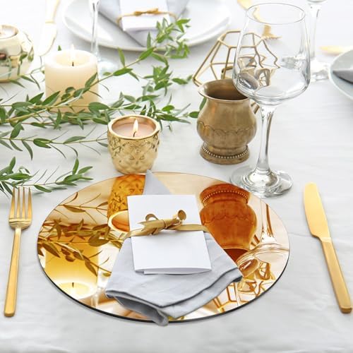 VASUHOME 8" Gold Mirror Centerpieces for Tables, Round Mirror Plates Set for Candle, Wedding, Party Decorations, Circle Mirror Trays with Smooth Edge and Cushioned Feet, 2mm Thick - Image 2