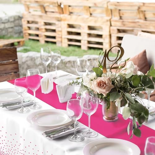 MASHAN 8Pack Disposable Plastic Party Tablecloths & Satin Table Runner Set - White Hot Pink Dot - Wedding, Birthday, Baby Shower - 54 x 108 Inch - Image 4