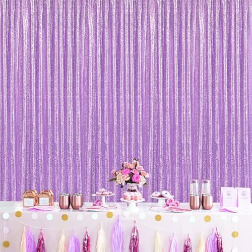 Sequin Backdrop Curtain Drapes 6 Packs 2x8FT Light Purple Photo Backdrop by QueenDream