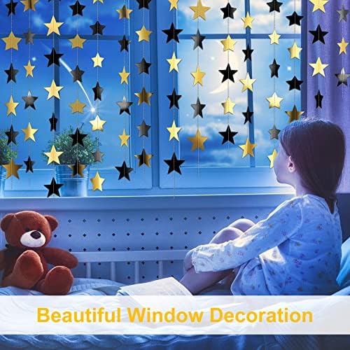 Glitter Star Garland Banner Decoration, 130 Feet Bright Gold Star Hanging Bunting Banner Backdrop for Engagement Wedding Baby Shower Birthday Christmas Party Decor (Black, Gold) - Image 4