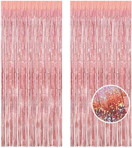 BRAVESHINE Tinsel Backdrop, Rose Gold Foil Fringe Curtains | 2 Pack by BRAVESHINE