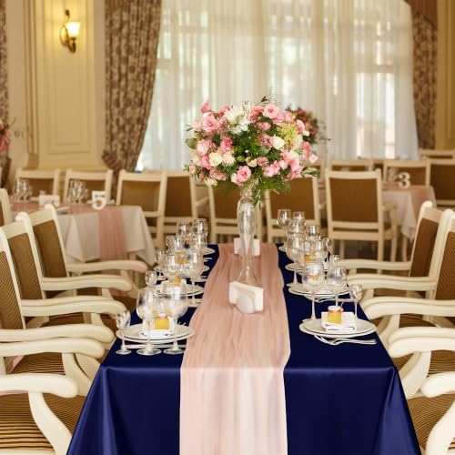 TURSTIN 8 Pack Navy Blue Satin Tablecloth 102 x 58'' Overlay Table Cover - Image 7