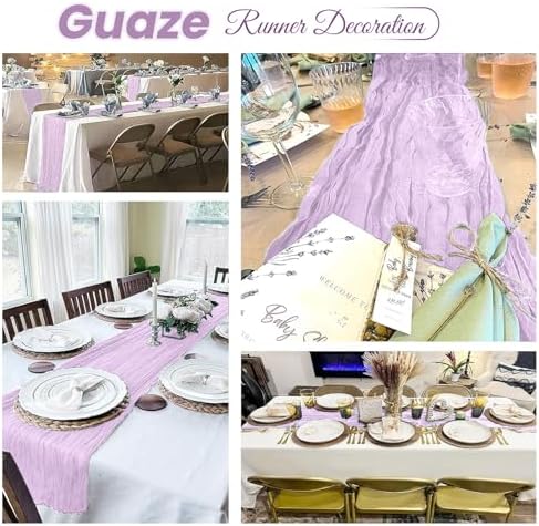 16 Pack Lavender Cheesecloth Table Runner 20 x 120 inch Gauze Table Runners 10 FT Long,Semi Sheer Boho Cheese Cloth Fabric Table Runner Bulk for Wedding,Party,Baby Shower,Bridal Shower Decoration - Image 5
