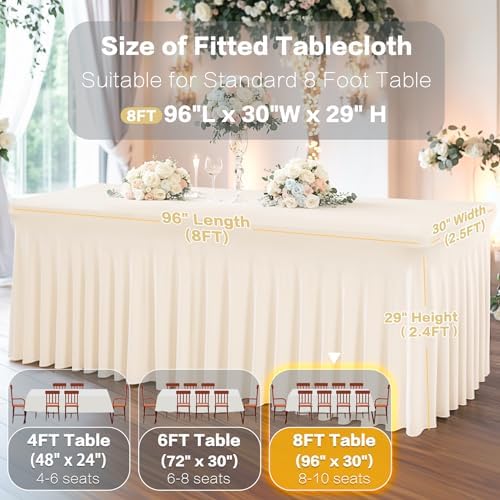 Shillance Ivory Spandex Table Covers 8ft, 6 Packs Fitted Table Covers for 8 Foot Tables Stretch Spandex Table Skirts Rectangle Tables for Event, Wedding, Banquet & Parties - Image 3