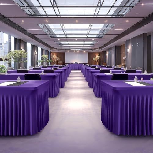 Wish Care 6 Pack Dark Purple Spandex Table Clothes for 8 Foot Rectangle Tables, 8FT Wrinkle Free Fitted Tablecloths Ruffles Design Table Cover for Party, Banquet, Wedding and Events - Image 6