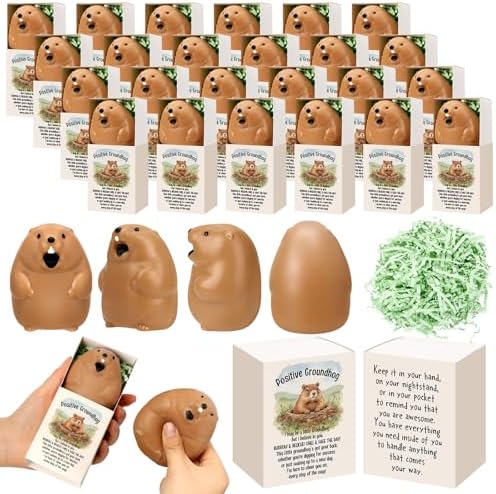12 Sets Positive Gifts Groundhog Figurine with Support Boxes by Wettarn