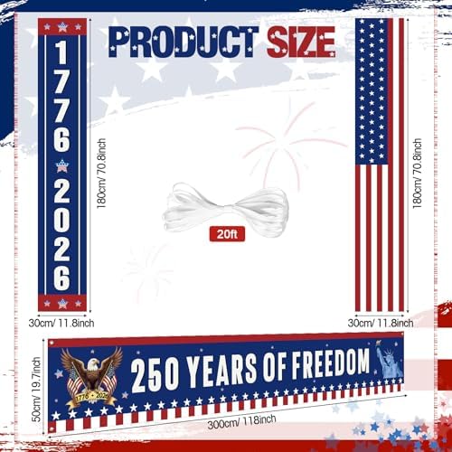 Peryiter 3 Pcs 250th Anniversary Patriotic Banner Garden Flag Porch Sign - Image 2