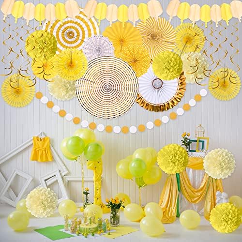 Moon Boat 35PCS Party Decorations Paper Fan Hanging Set - Birthday,Baby Shower,Lemon,Sunflower Theme Decor (Yellow) - Image 6