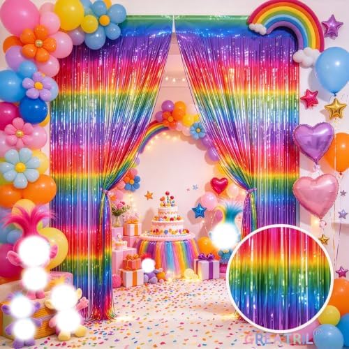 Gradient Neon Party Streamers Backdrop Decorations 3.2ft x 8.2ft 2 Packs - Image 5