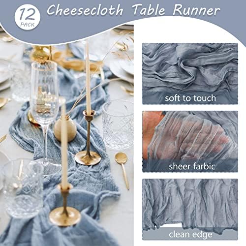 35x72 Inch Dusty Blue Cheesecloth Table Runner Boho Wedding Party Decor - Image 4