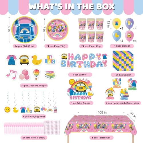 197pcs English Teacher Party Supplies, Cartoon Teacher Themed birthday party decorations with Tableware, Cake Decorations & Hanging Accessories, Serves 24 Guests - Image 3