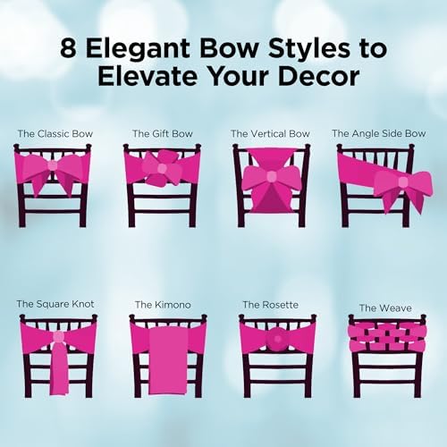 Leading Linens 12 pcs Hot Pink 108"x8" Satin Bow Sash Chair Cover Decor - Image 5
