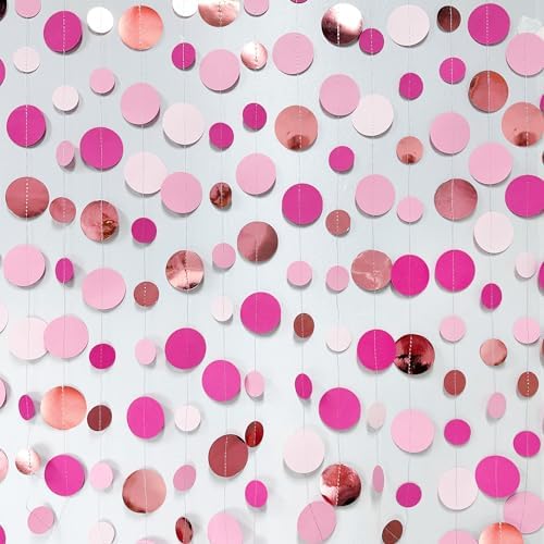 Hot Pink Rose Gold Party Decorations Circle Dots Garland Hanging Polka Dot Streamer for Girls Birthday Bachelorette Wedding Bridal Shower Anniversary Hen Party Supplies - Image 6
