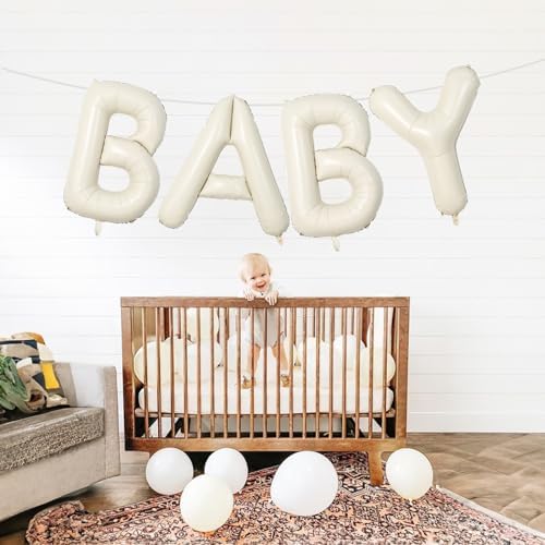 40 Inch Beige BABY Balloon for Baby Shower, Large Cream White Baby Foil Balloons Letters with Ribbon, Neutral Ivory Alphabet Baby Mylar Balloon Banner Sign for Gender Reveal Backdrop Party Decorations - Image 5