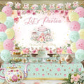Tea Party Decorations For Women,Pastel Balloons,Tea Party Backdrop,Banner,Teapot Mylar Foil Balloon,Table Cloth,Paper pom poms Party Supplies for Girls by Jenlion