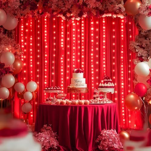 Red Backdrop Curtains with Lights for Parties,10x10FT Wrinkle Free Red Photo Backdrop Curtains for Wedding Baby Shower Birthday Ceremony Reception New Year Decorations-5ft x 10ft,2 Panels - Image 5