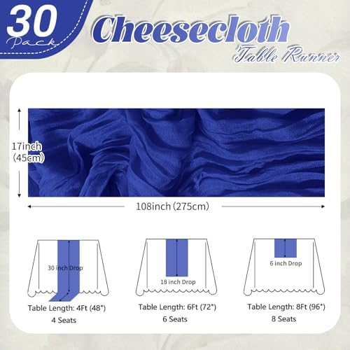 30 Pack Royal Blue Cheesecloth Table Runner 17 x 108 inch Cheese Cloth Table Runners 9ft Terracotta Table Runner Rustic Romantic Sheer Gauze Runner for Wedding Party Baby Shower Table Decoration - Image 2