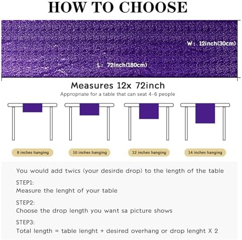 6 Packs 12 x 72 inches Sequin Table Runner, Purple Glitter Table Runner for Birthday Party Supplies Wedding Engagement Baby Shower Holiday Celebration Event Decorations - Image 5