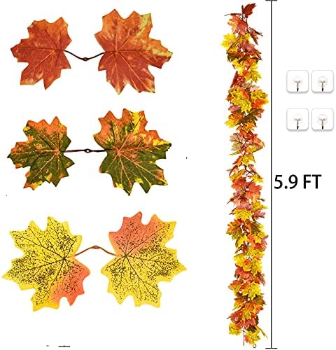 DearHouse 2 Pack Fall Garland Maple Leaf, 5.9Ft/Piece Hanging Vine Garland Artificial Autumn Foliage Garland Thanksgiving Decor for Home Wedding Fireplace Party Christmas (Light Green) - Image 5