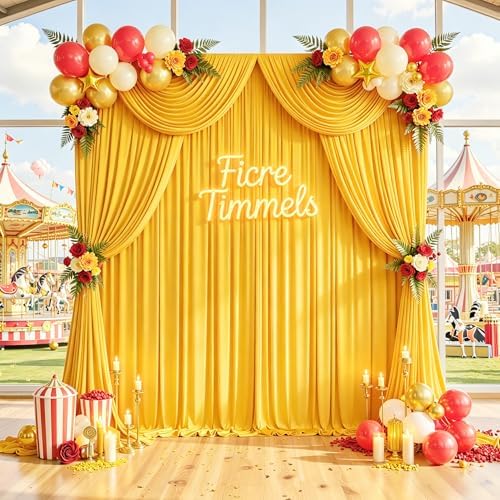 30 ft x 10 ft Wrinkle Free Yellow Backdrop Curtain for Parties, Ginger Polyester Photo Backdrop Drapes,Thick Background 6 Panels 5ft x 10ft for Baby Shower Wedding Birthday Party Backdrop Stand - Image 3