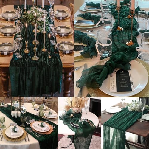 Emerald Green 6 Pack Cheesecloth Table Runner 10FT Boho Fabric Rustic Cheese Cloth Table Runner for Wedding 20 x 120 Inch Long Bridal Shower Baby Shower Gauze Sheer Birthday Party Table Decorations - Image 6