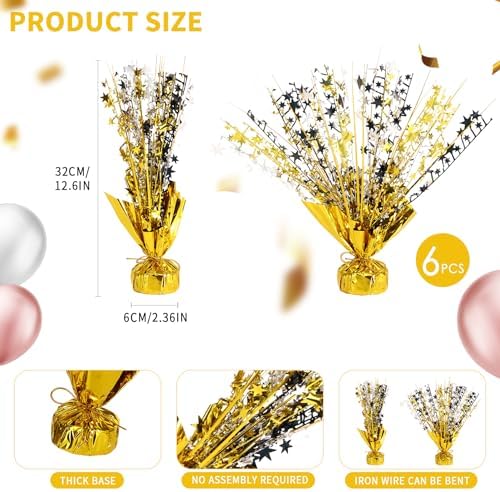 6 Pack Metallic Foil Spary Centerpieces for Tables, Gold Silver Black Centerpieces for Tables Decorations, Star Brust Table Centerpieces for Birthday Graduation Wedding Baby Shower Party - Image 7