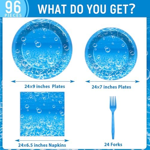 96Pcs Ocean Theme Party Plates and Napkins for Under the Sea Bubbles Birthday Party Supplies Underwater Paper Dessert Cake Plates Ocean Tableware Set for Kids Boys 24 Guests Birthday Party Decorations - Image 2