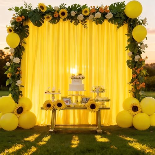 20x10ft Yellow Backdrop Curtain Panels for Parties - Wrinkle Free Polyester Photo Curtain Backdrop Wedding Back Drop Fabric Drapes for Party Decorations Background for Photography - Image 4