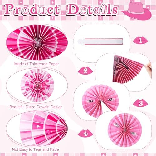 Outus 9 Pcs Disco Cowgirl Party Decorations Paper Fans - Image 3